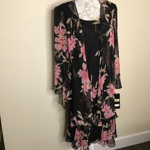 MSK Black Floral Dress with Sheer Jacket Size 14